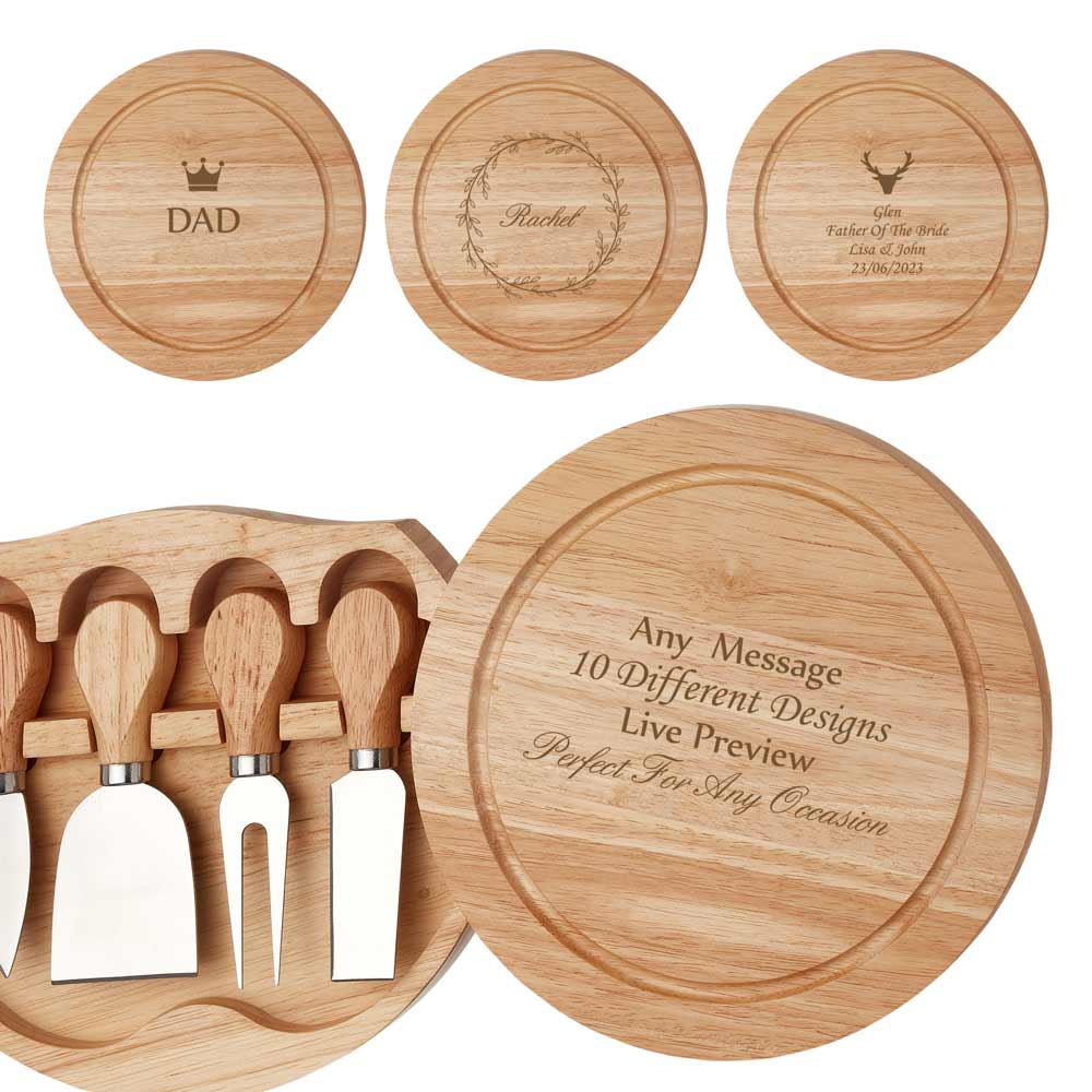 Personalised Round Cheese Board Set Choose Your Bespoke Design - Click Image to Close