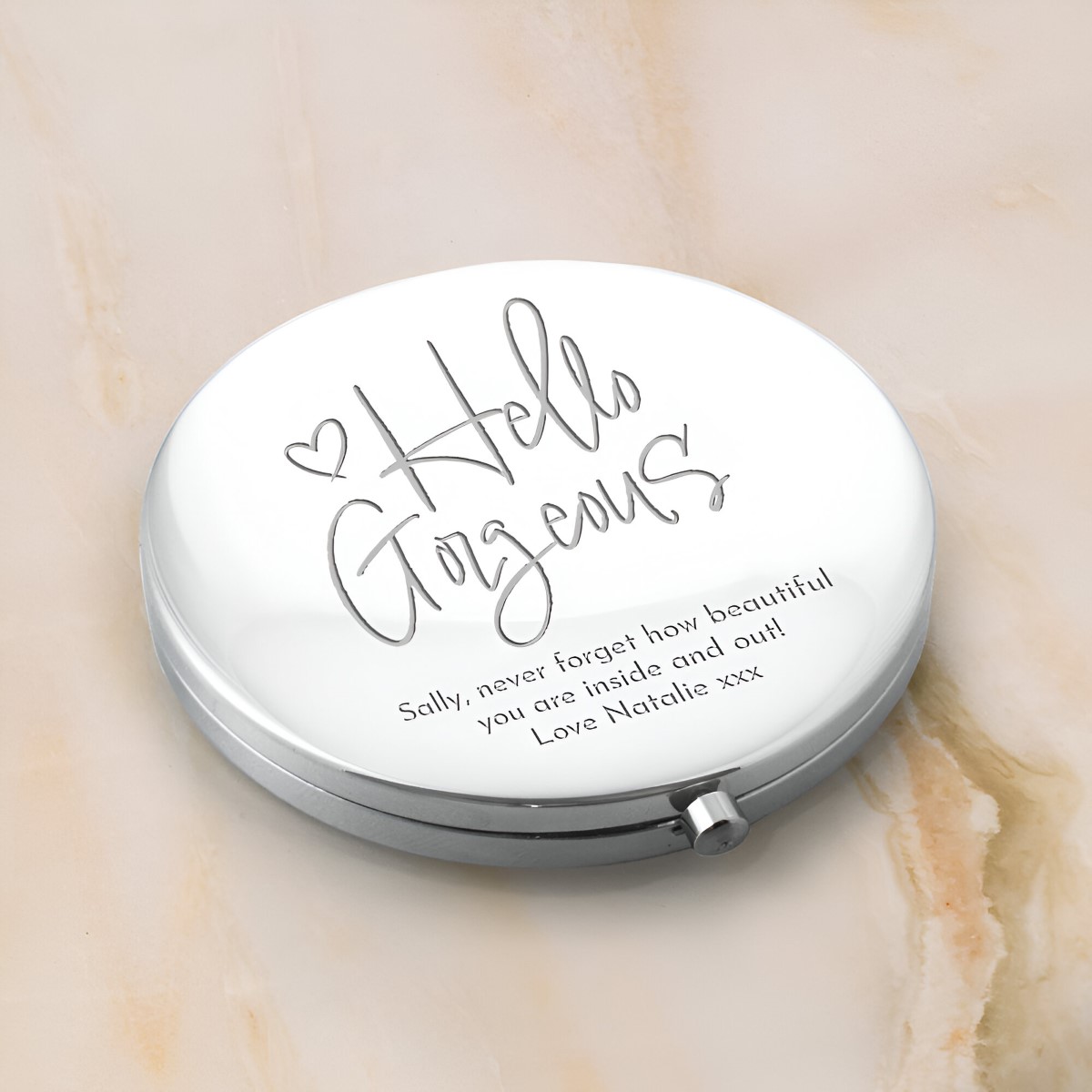 Personalised Hello Gorgeous Silver Compact Mirror - Click Image to Close