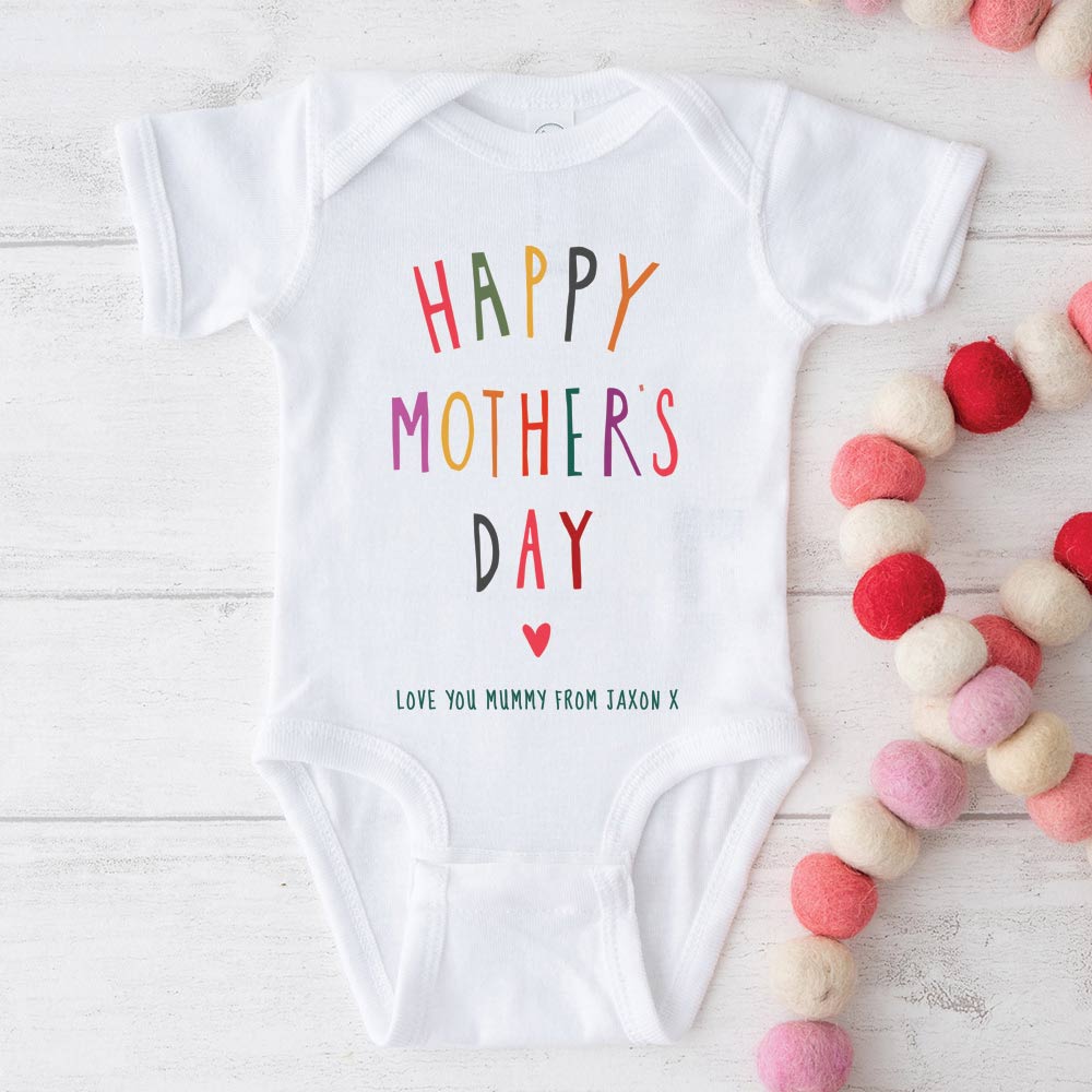 Personalised Bright Happy Mother's Day Baby Grow - Click Image to Close