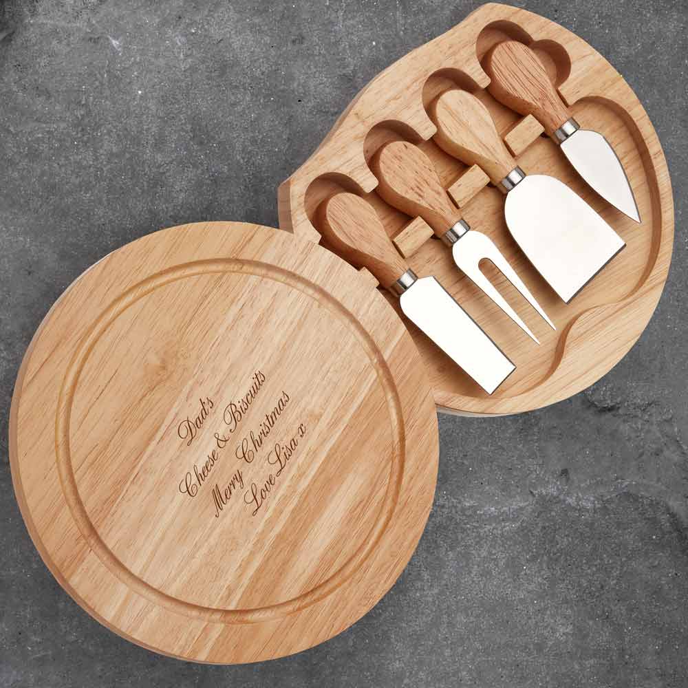 Personalised Engraved Wooden Cheese Board Set - Click Image to Close