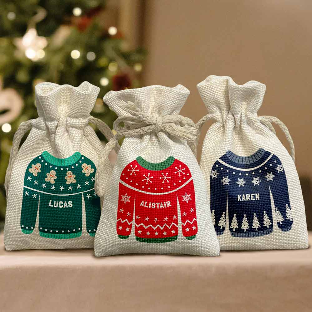 Personalised Mini Christmas Sack Gift Bag - Christmas Jumpers - Click Image to Close