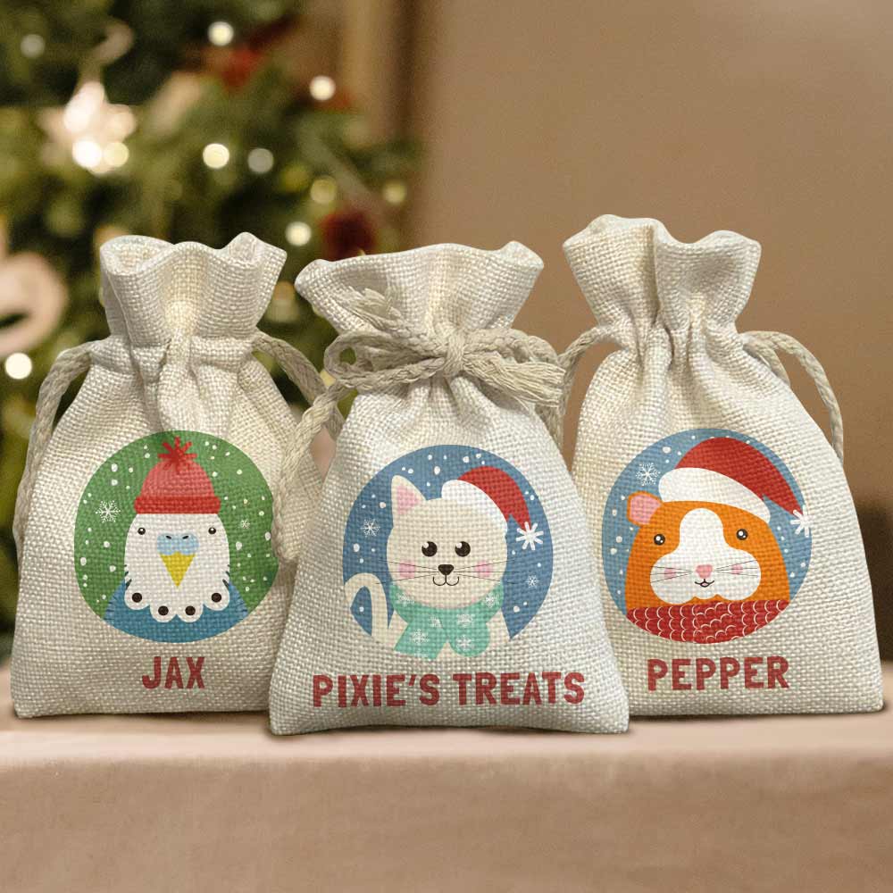 Personalised Mini Christmas Sack Gift Bag - Pet Treats - Click Image to Close