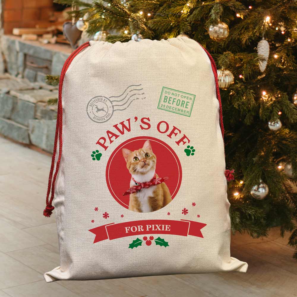 Personalised Pet Paws Santa Sack With Photo Upload - Click Image to Close