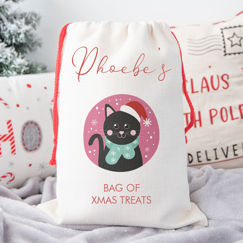 Personalised Childrens Santa Sack - Black Cat - Click Image to Close