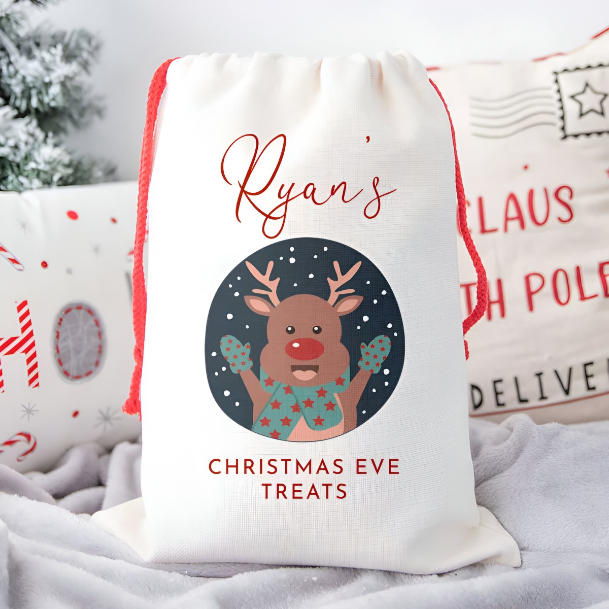 Personalised Childrens Santa Sack - Reindeer - Click Image to Close