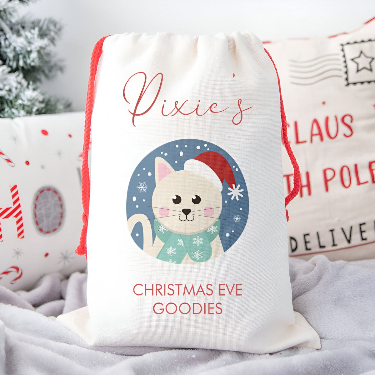 Personalised Childrens Santa Sack - White Cat - Click Image to Close