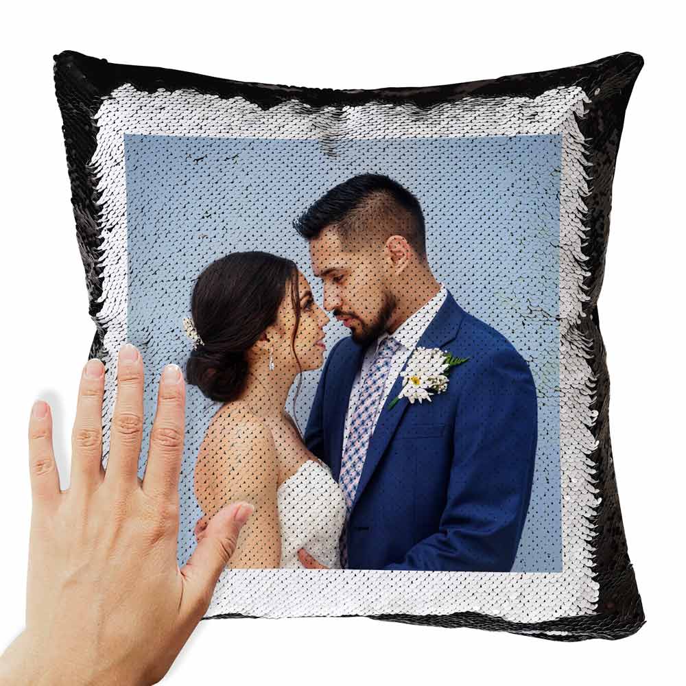 Personalised Sequin Cushion With Photo Upload - Click Image to Close