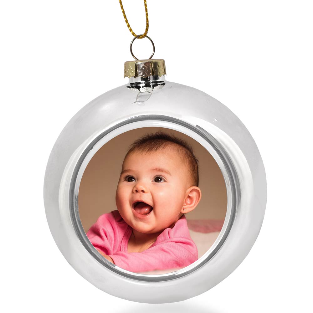 Personalised Photo Upload Silver Christmas Bauble - Click Image to Close