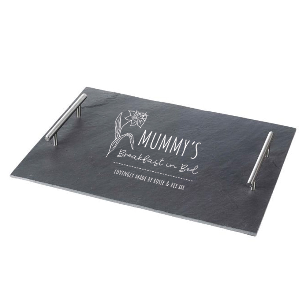 Personalised Engraved Breakfast In Bed Slate Serving Tray - Click Image to Close