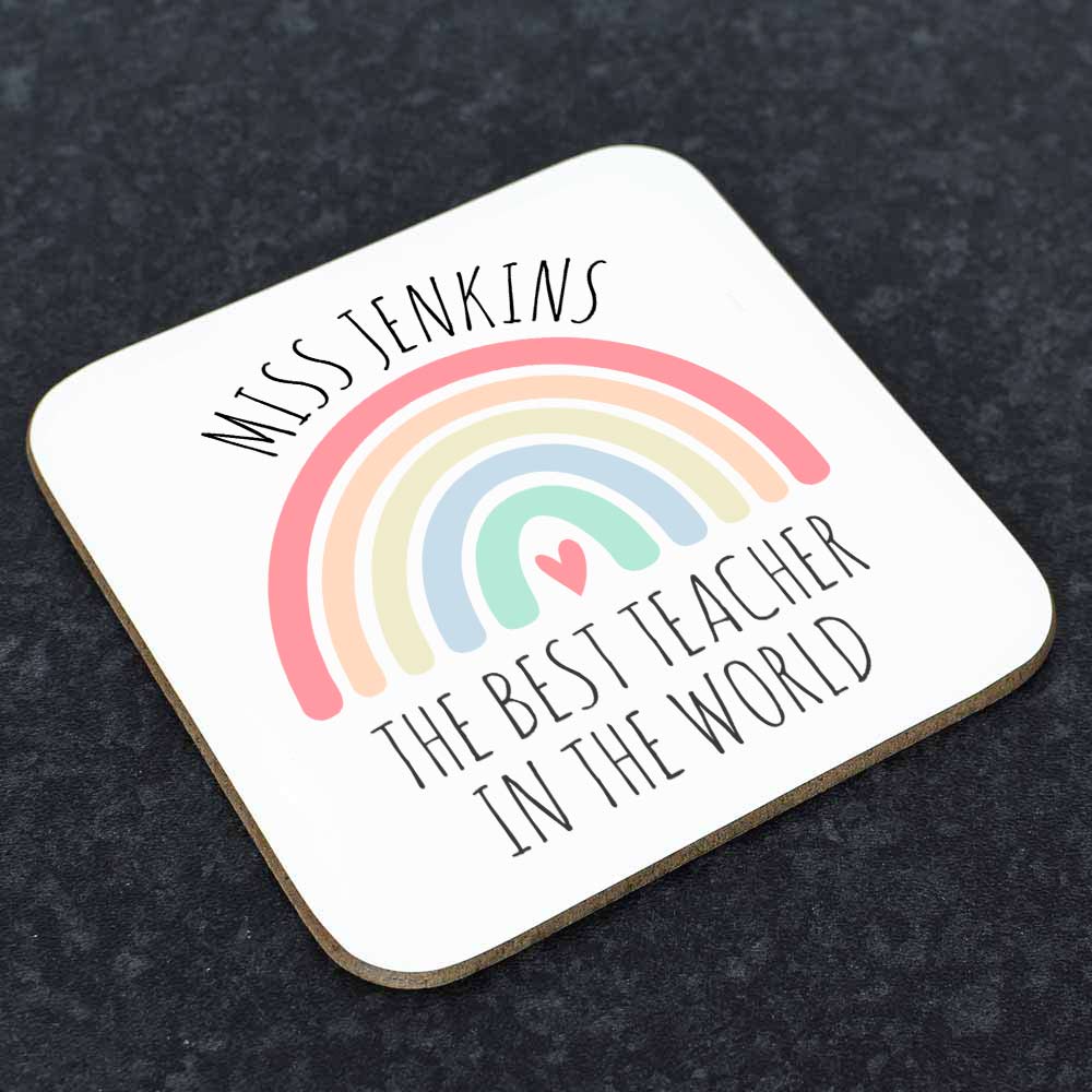 Personalised Coaster - Watercolour Rainbow Teacher Thank You Gift - Click Image to Close
