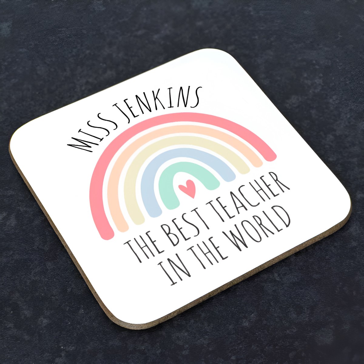 Personalised Coaster - Watercolour Rainbow Teacher Thank You Gift - Click Image to Close