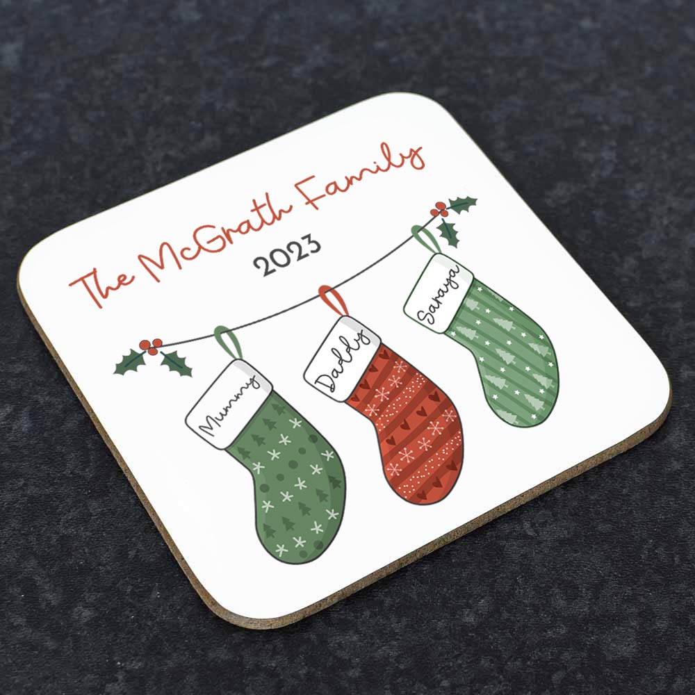 Personalised Christmas Stocking Coaster For Families - Click Image to Close