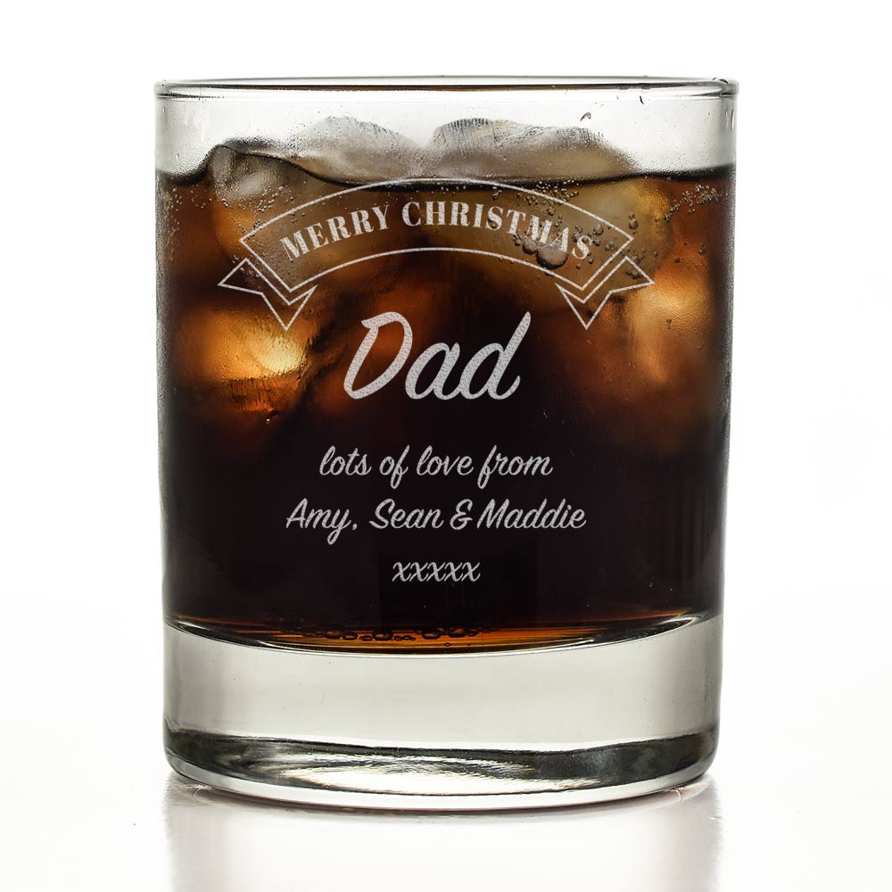 Personalised Merry Christmas Any Message Whiskey Glass - Click Image to Close