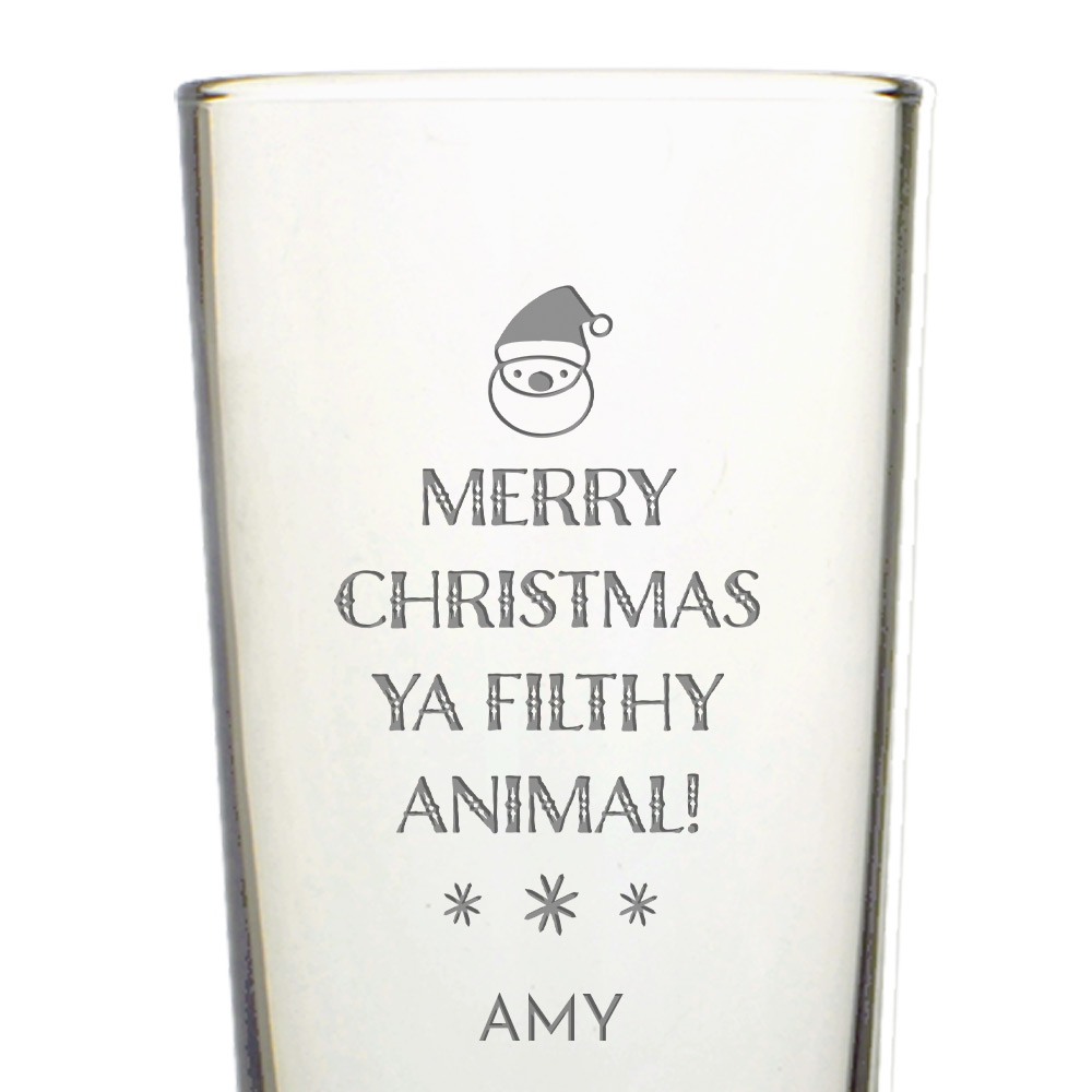 Personalised Merry Christmas Filthy Animal Straight Pint Glass - Click Image to Close