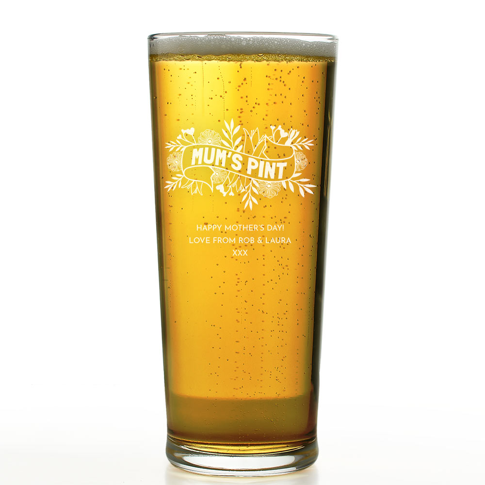Personalised Mum's Pint Floral Banner Straight Pint Glass - Click Image to Close