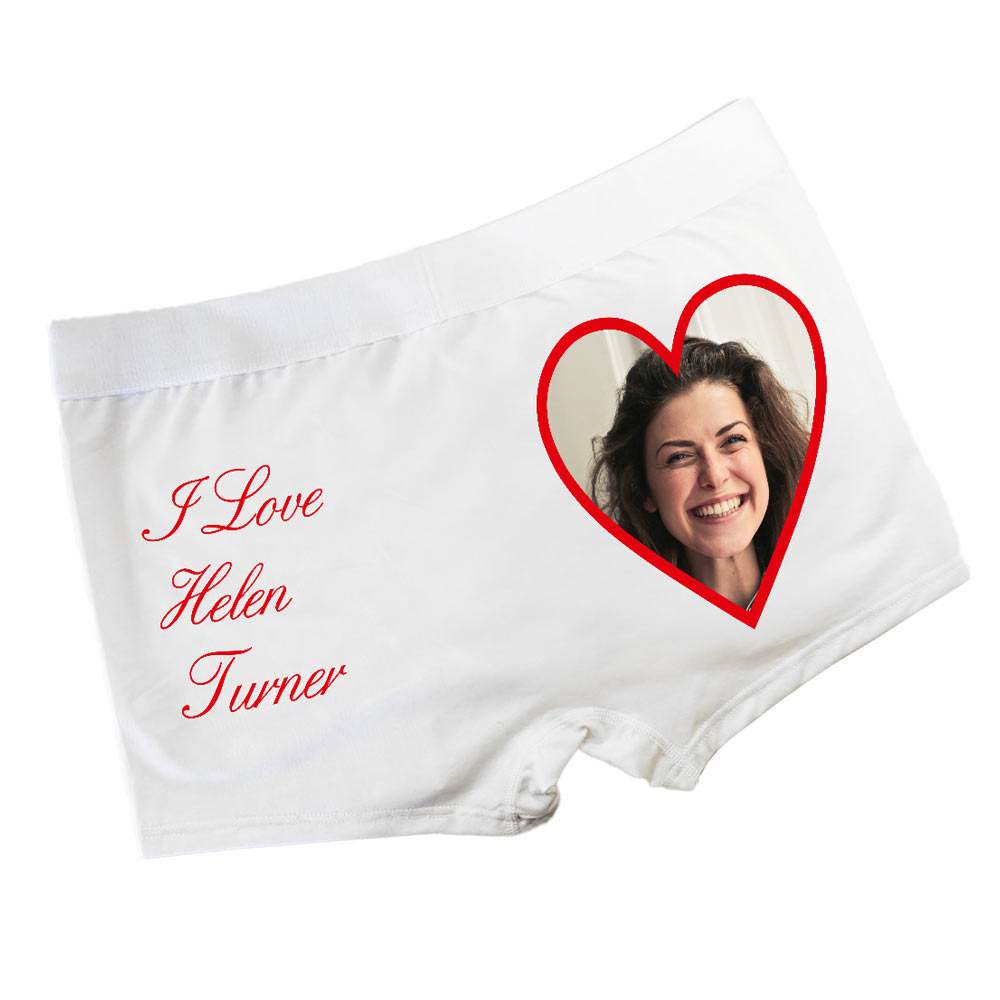 Personalised Photo Boxer Shorts Love Heart And Message - Click Image to Close