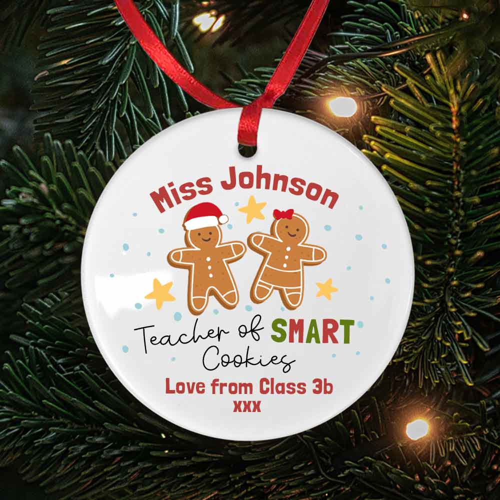 Personalised Christmas Teacher of Smart Cookies Bauble - Click Image to Close