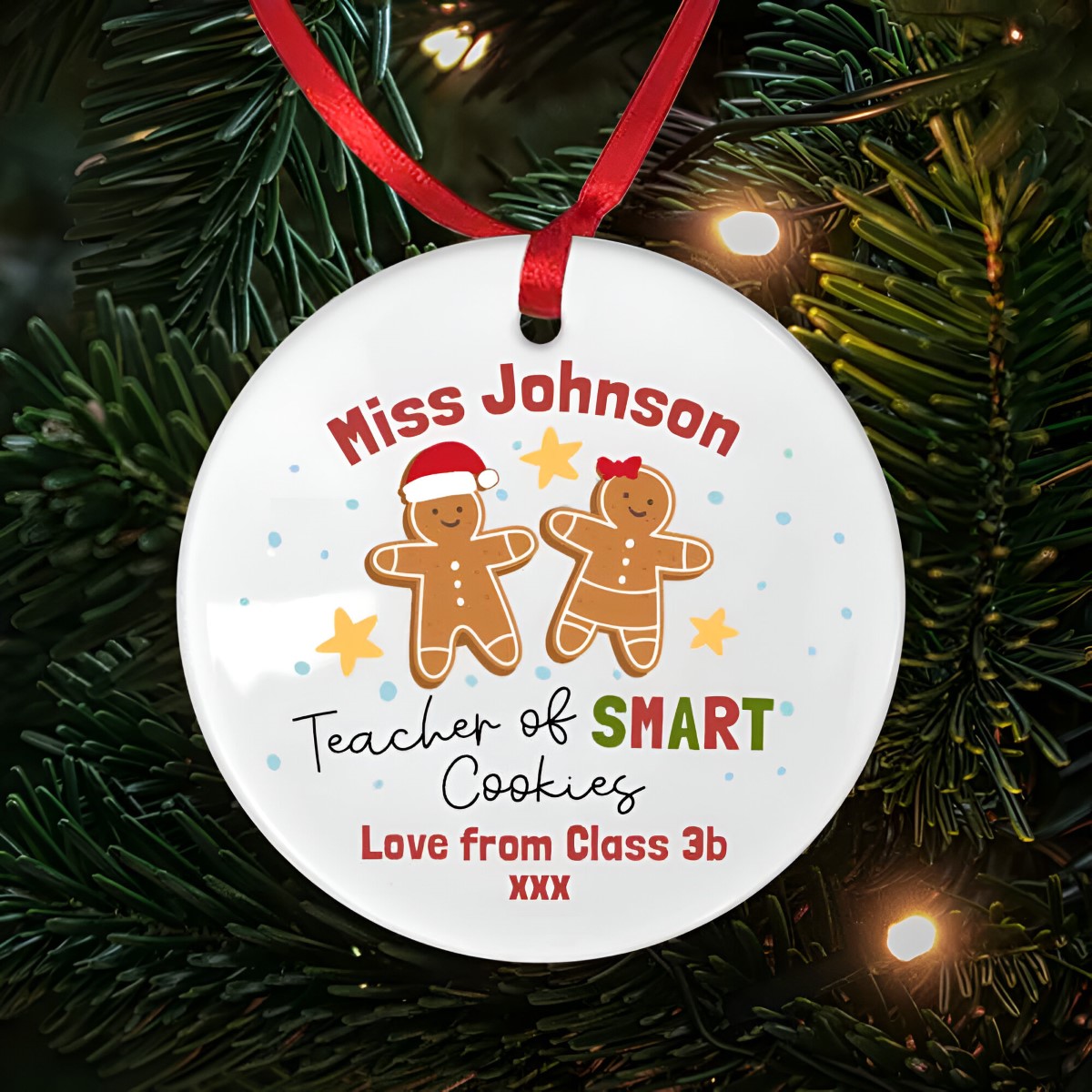 Personalised Christmas Teacher of Smart Cookies Bauble - Click Image to Close