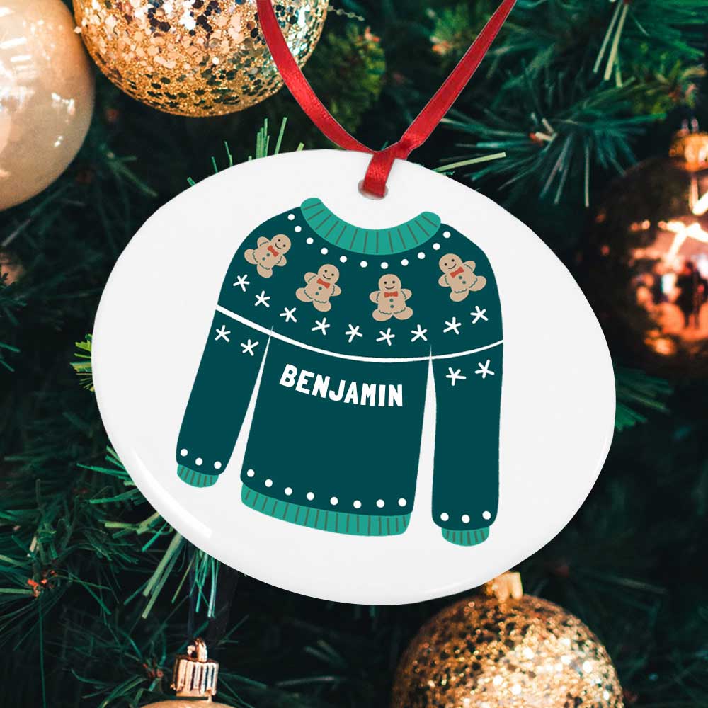 Personalised Christmas Jumper Round Bauble 6 Colours - Click Image to Close