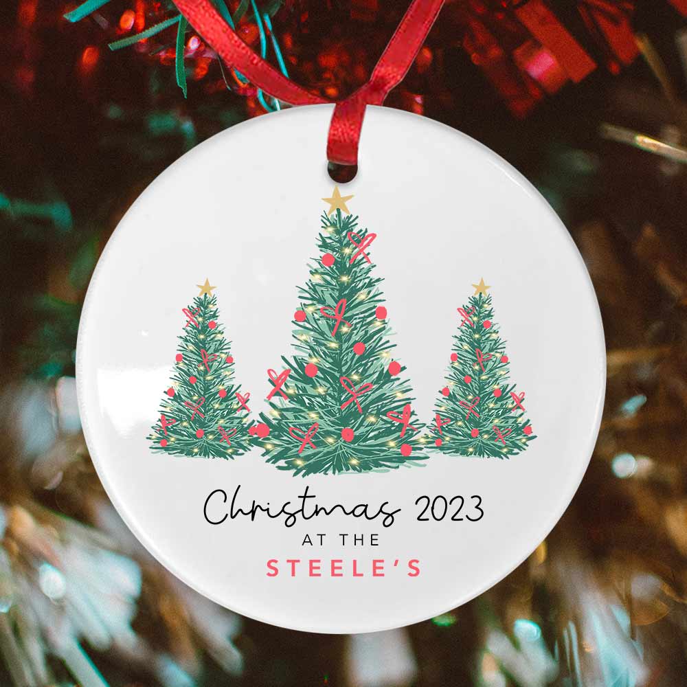 Personalised Christmas Tree Round Ceramic Bauble - Click Image to Close