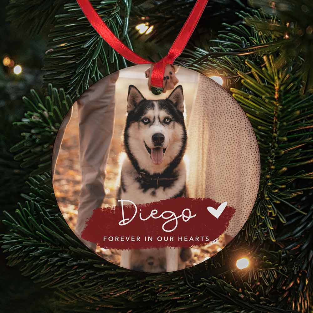 Personalised Photo Upload In Memory Round Bauble - Click Image to Close