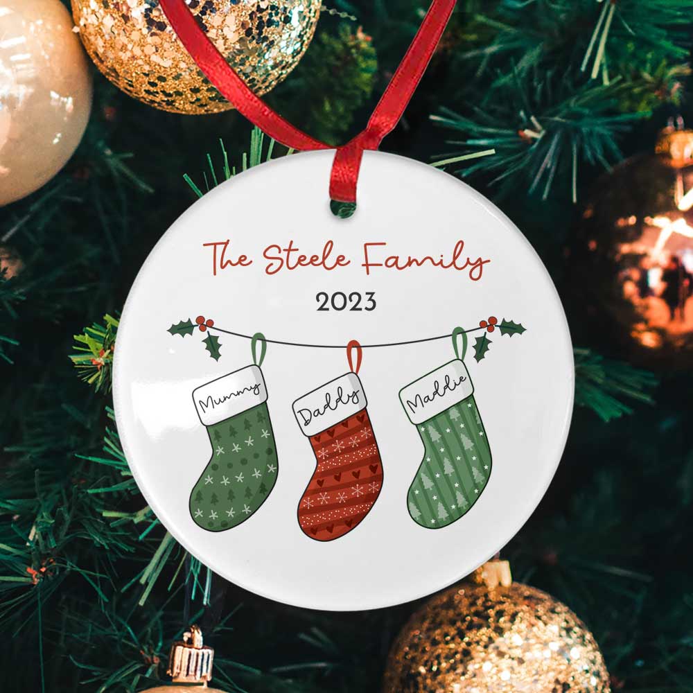 Personalised Christmas Stocking Round Bauble For Families - Click Image to Close