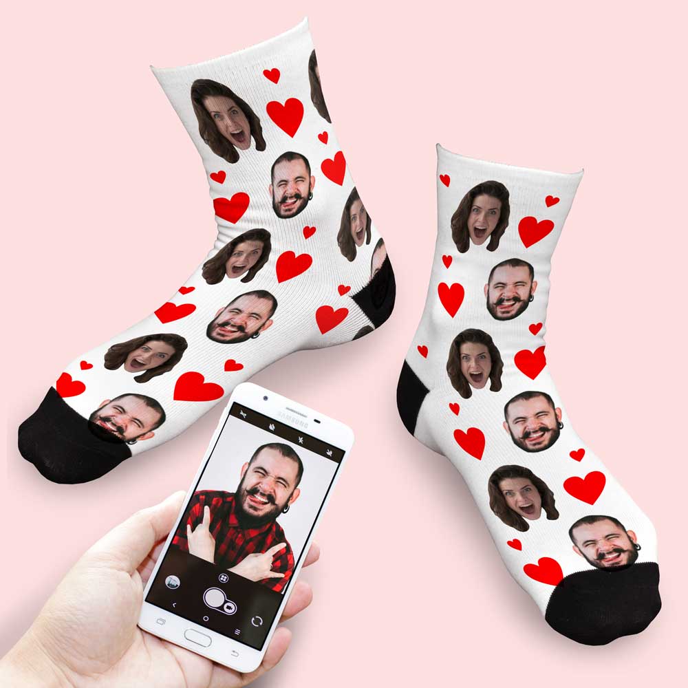 Personalised Love Heart Photo Upload Socks For Couples - Click Image to Close