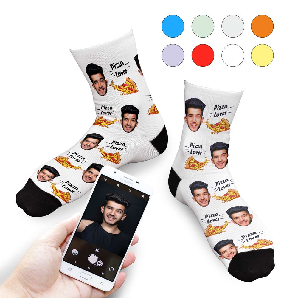 Personalised Pizza Lover Photo Face Socks Choose Colour - Click Image to Close