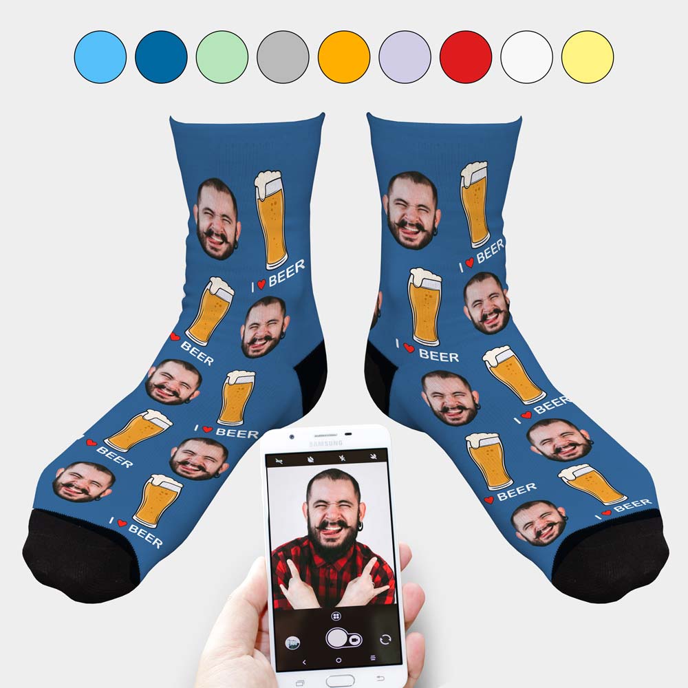 Personalised Beer Lover Photo Face Socks Choose Colour - Click Image to Close
