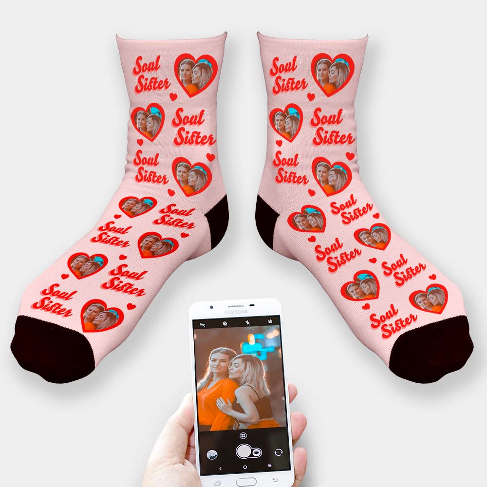 Personalised Photo Upload Soul Sister Galentine Socks - Click Image to Close