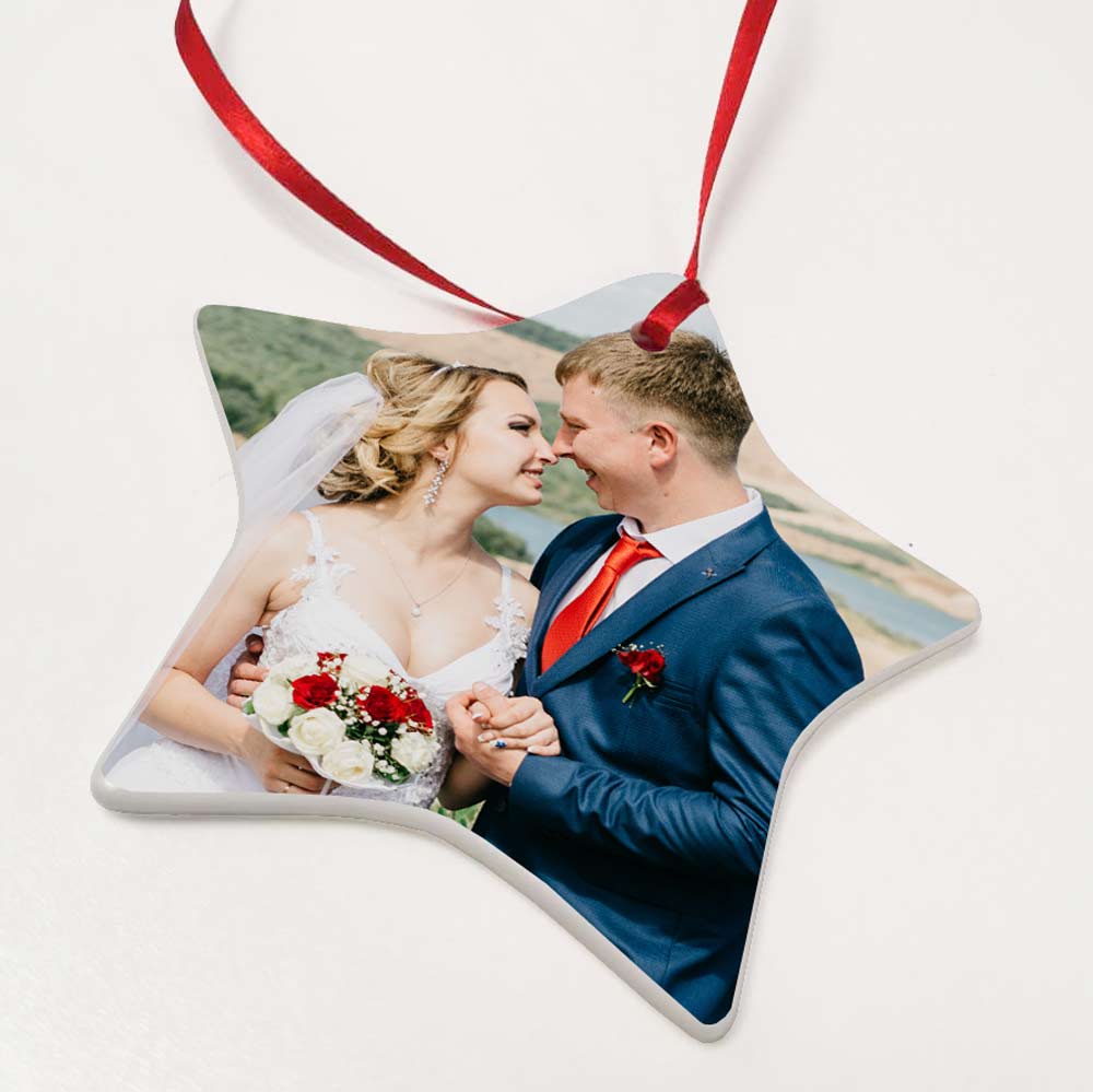 Personalised Star Ceramic Photo Bauble Decoration - Click Image to Close