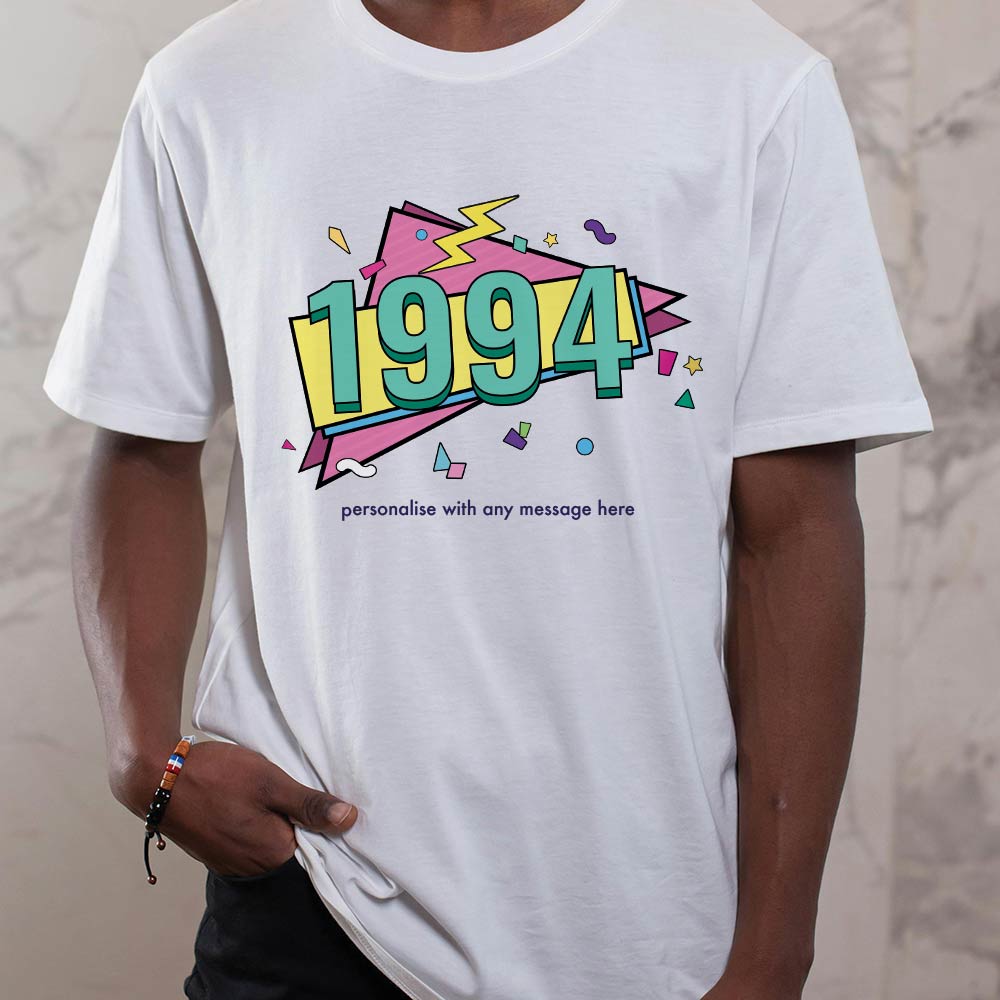 Personalised 1990's Retro T-Shirt Choose Any Year - Click Image to Close