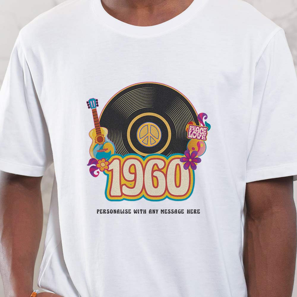 Personalised 1960's Retro T-Shirt Choose Any Year - Click Image to Close
