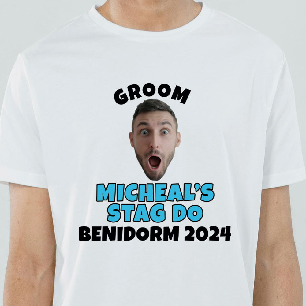 Personalised Photo Upload Face T-Shirt for Stag Do - Click Image to Close