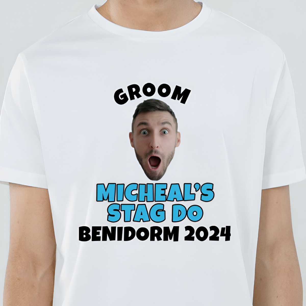 Personalised Photo Upload Face T-Shirt for Stag Do - Click Image to Close