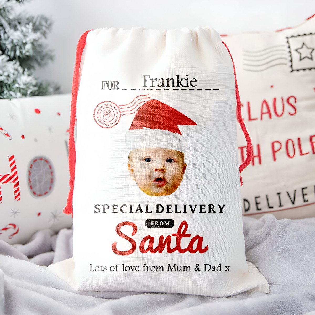 Personalised Face Upload Santa Sack With Name And Message Personalised Face Upload Santa Sack With Name And Message