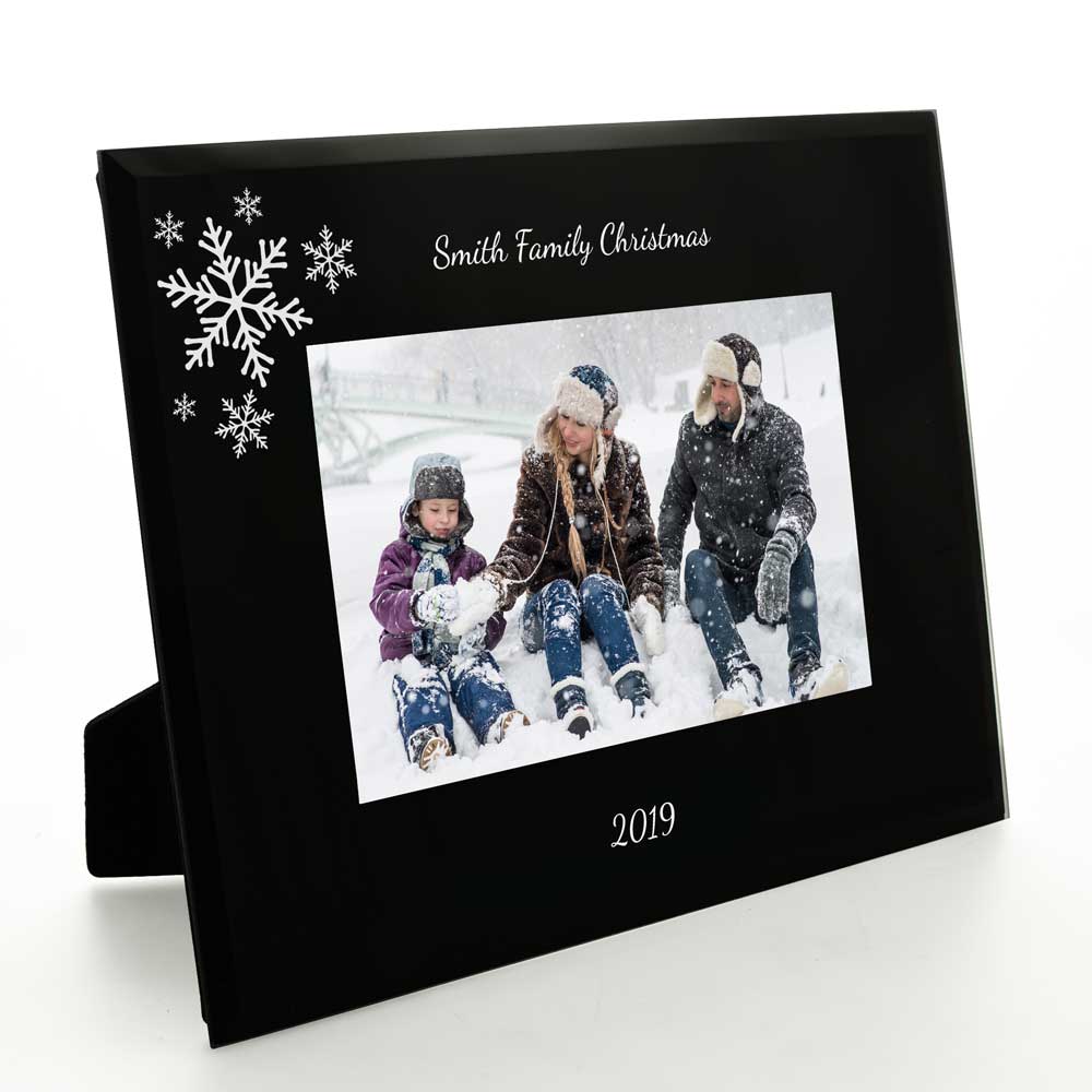 Personalised Snowflake Black Glass Photo Frame - Click Image to Close