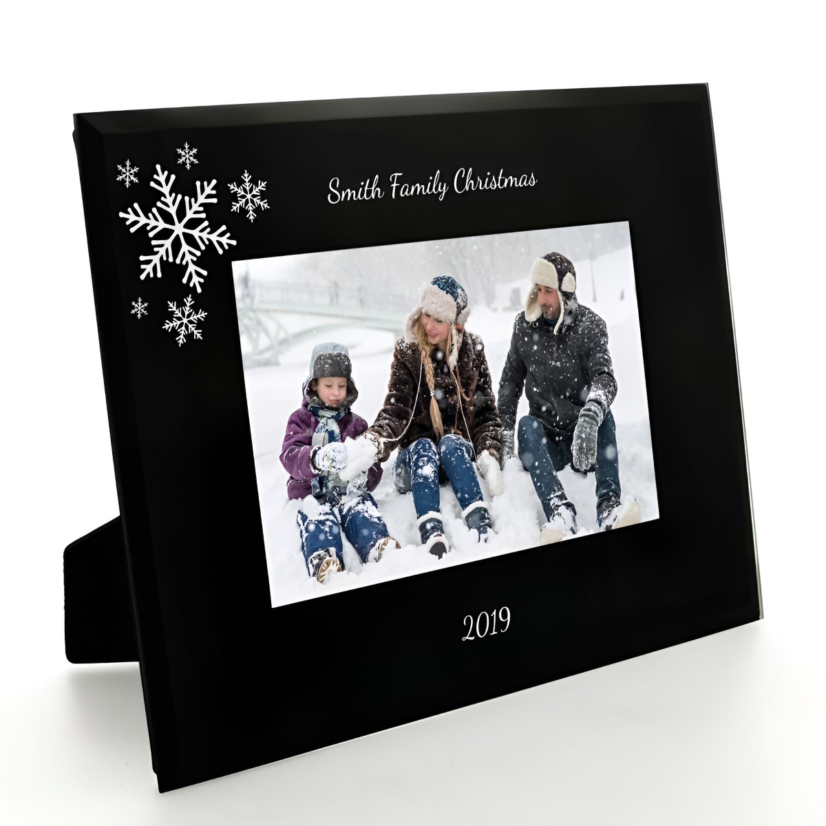 Personalised Snowflake Black Glass Photo Frame - Click Image to Close