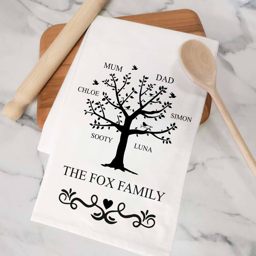 Personalised Tea Towel - Family Tree - Click Image to Close