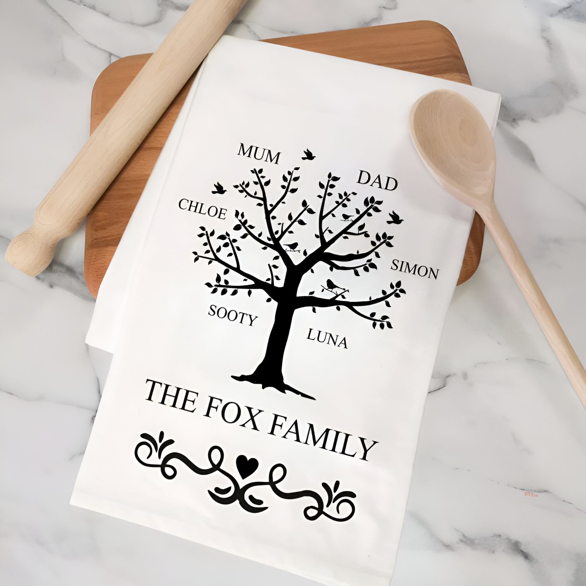 Personalised Tea Towel - Family Tree - Click Image to Close