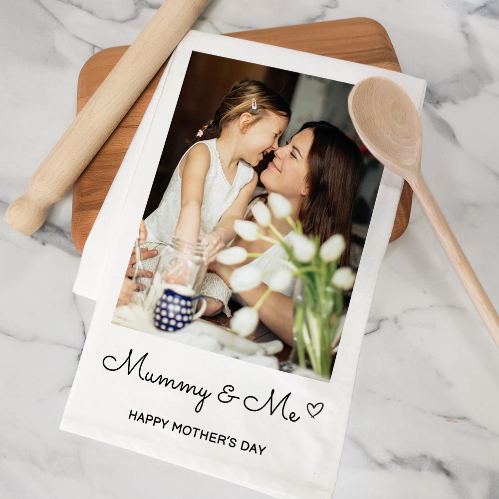 Photo Upload Tea Towel With Custom Message - Click Image to Close