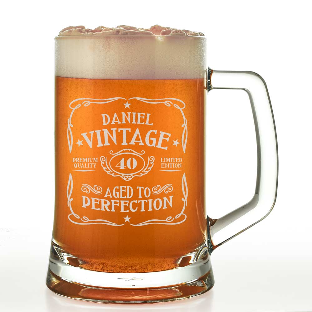 Personalised Pint Tankard - Vintage Birthday Any Name And Age - Click Image to Close