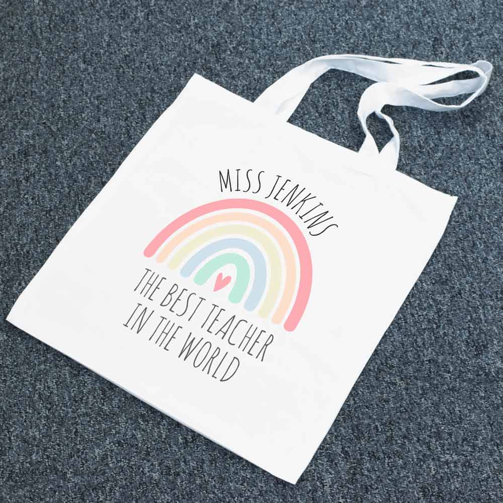 Personalised Tote Bag - Watercolour Rainbow Teacher Thank You Gift - Click Image to Close