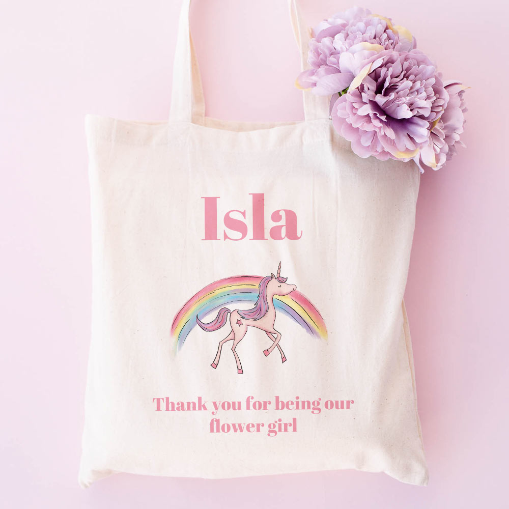 Personalised Girls Unicorn Rainbow Tote Bag - Click Image to Close
