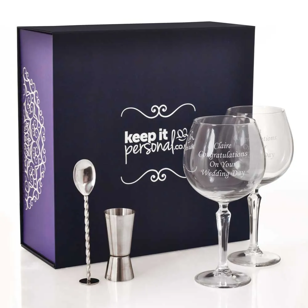 Personalised Vintage Gin Glasses Gift Set - Click Image to Close