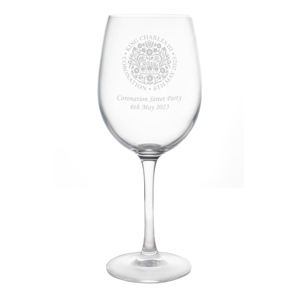 Personalised King Charles Coronation Wine Glass Official Emblem - Click Image to Close