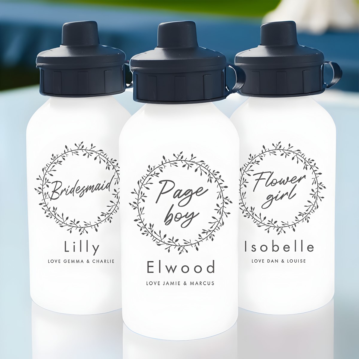 Personalised Page Boy/Flower Girl/Bridesmaid Children's Water Bottle - Click Image to Close