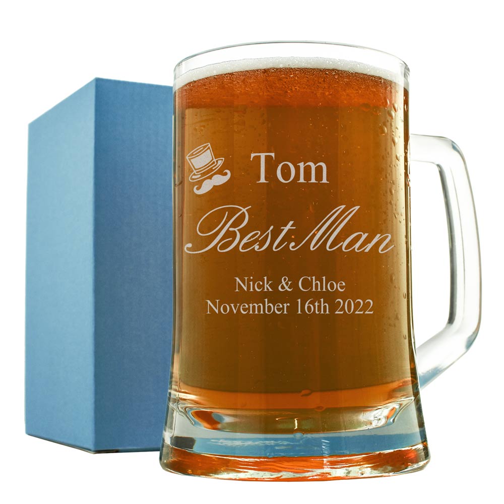 Engraved/Personalised Pub Pint Glass WEDDING HAT Tankard Gift For Usher/Best Man 
