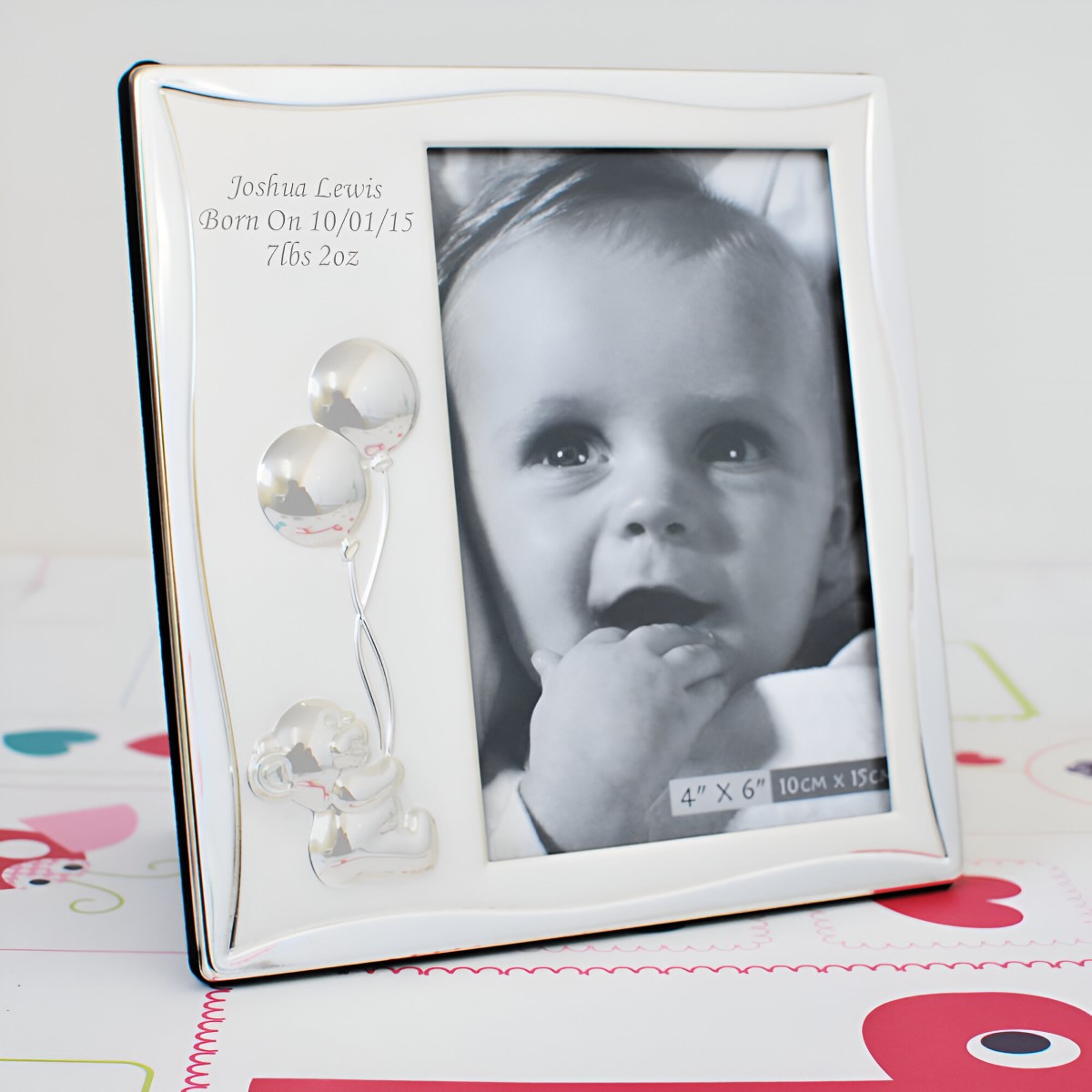 Personalised 6x4 Teddy Bear Silver Photo Frame - Click Image to Close