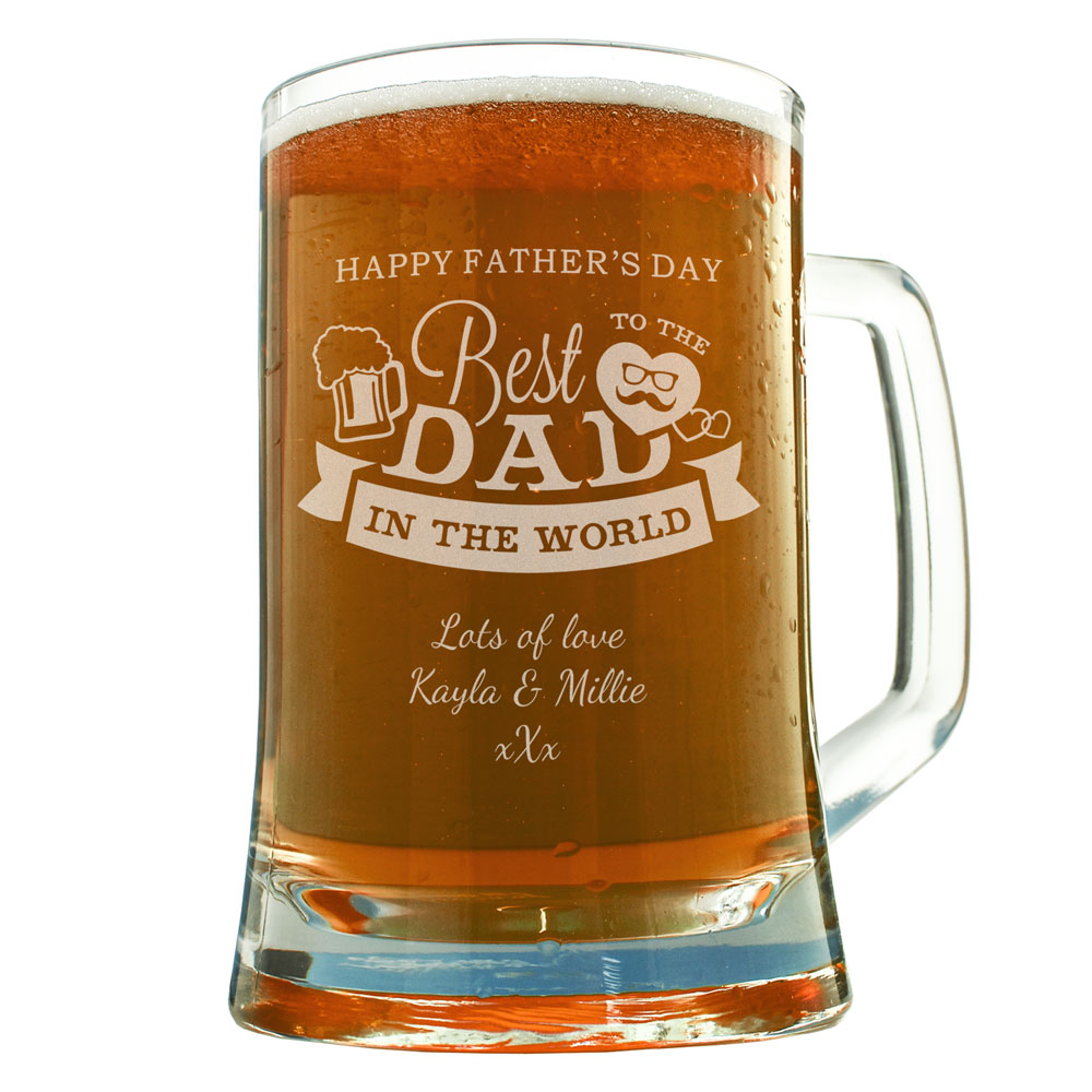 Personalised Best Dad In The World Engraved Pint Tankard - Click Image to Close